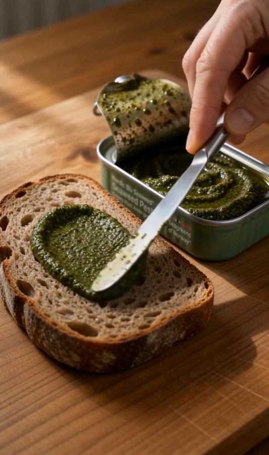 Seaweed pesto spread on fresh bread